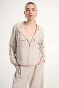 Chaqueta boxy con capucha beige 262621
