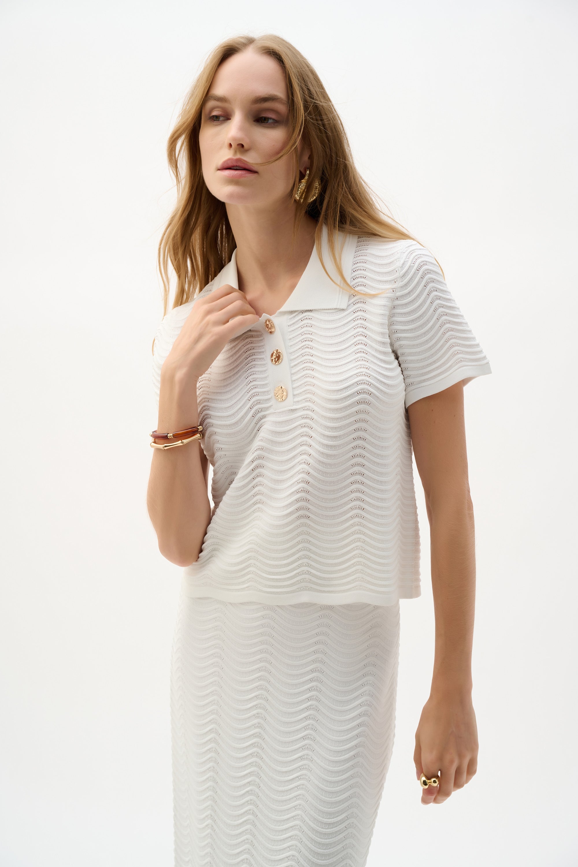 Blusa de manga corta de punto texturizada Vainilla 262926