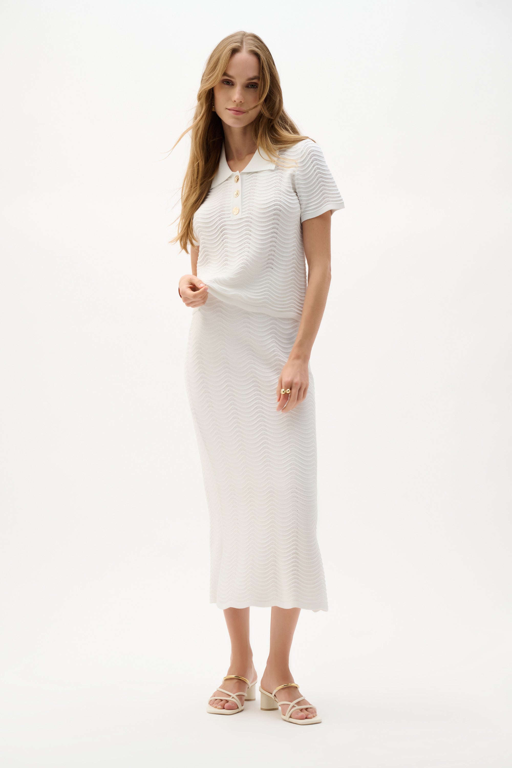 Blusa de manga corta de punto texturizada Vainilla 262926