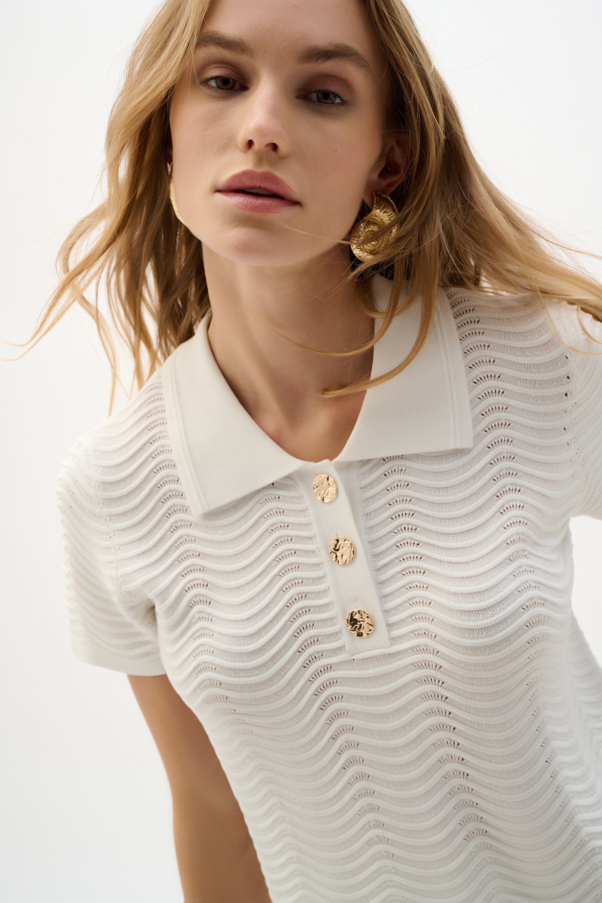 Blusa de manga corta de punto texturizada Vainilla 262926
