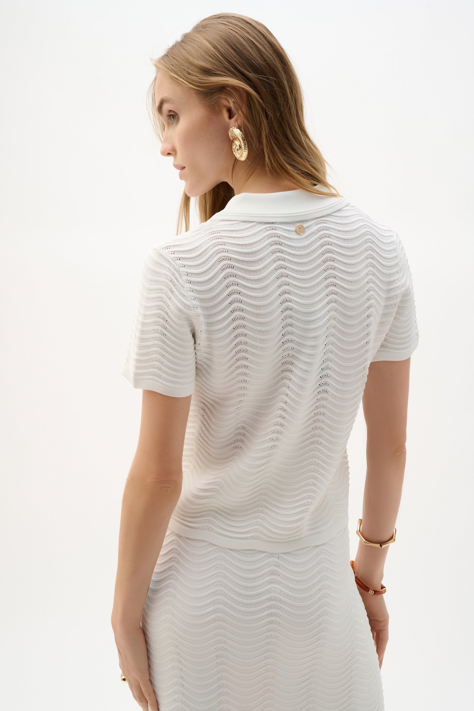 Blusa de manga corta de punto texturizada Vainilla 262926