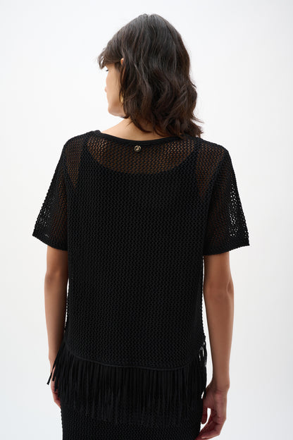 Top de punto de rayón de viscosa con ribete de flecos negro 262928