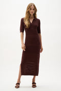 Vestido recto de punto de rayón de viscosa  Caoba 262931