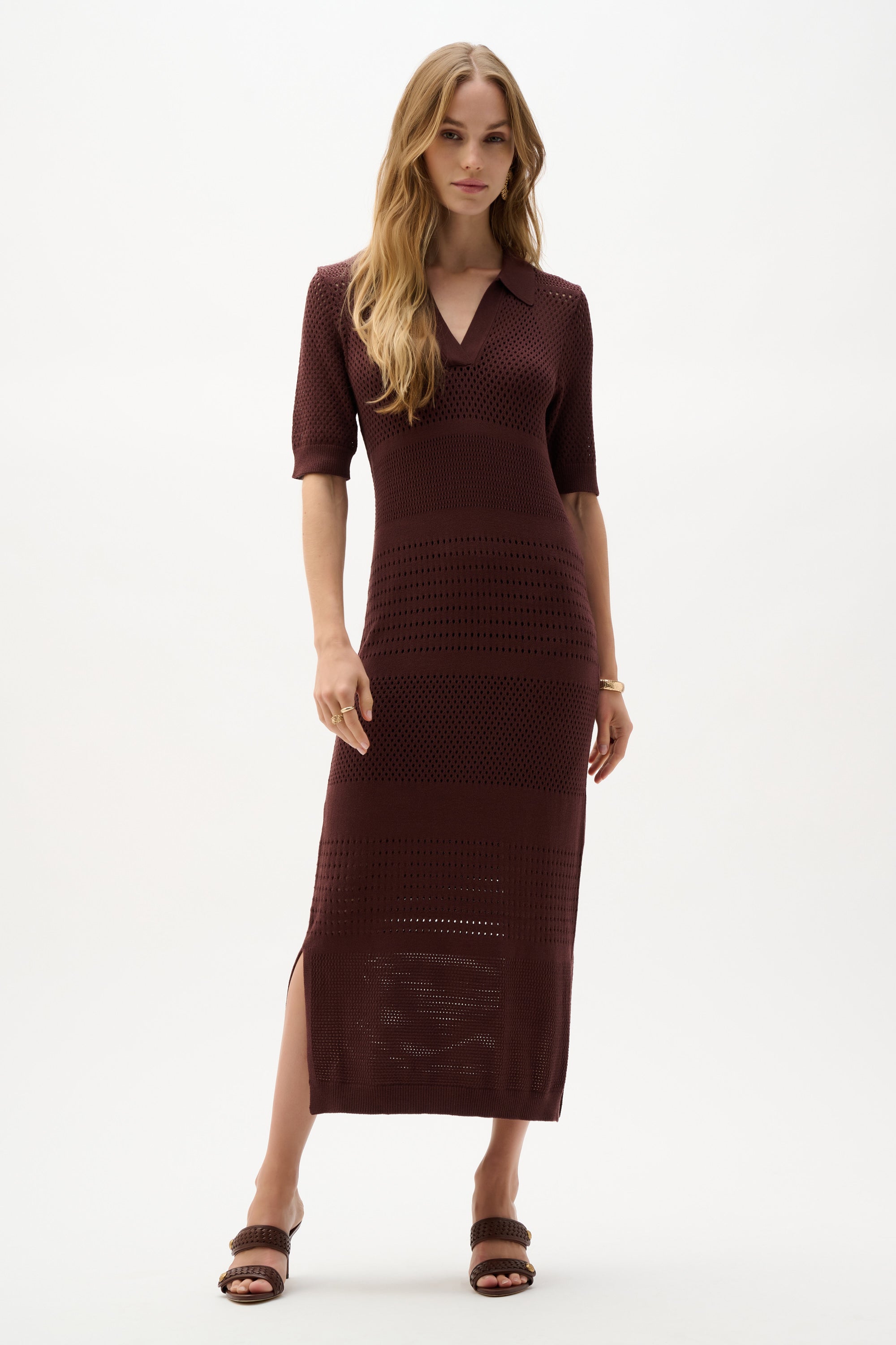 Vestido recto de punto de rayón de viscosa  Caoba 262931
