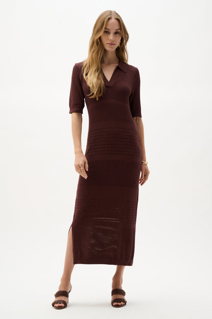 Vestido recto de punto de rayón de viscosa  Caoba 262931