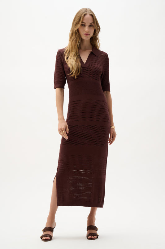 Vestido recto de punto de rayón de viscosa  Caoba 262931
