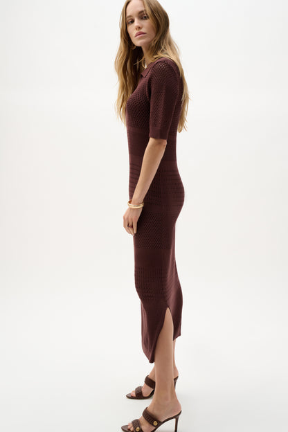 Vestido recto de punto de rayón de viscosa  Caoba 262931