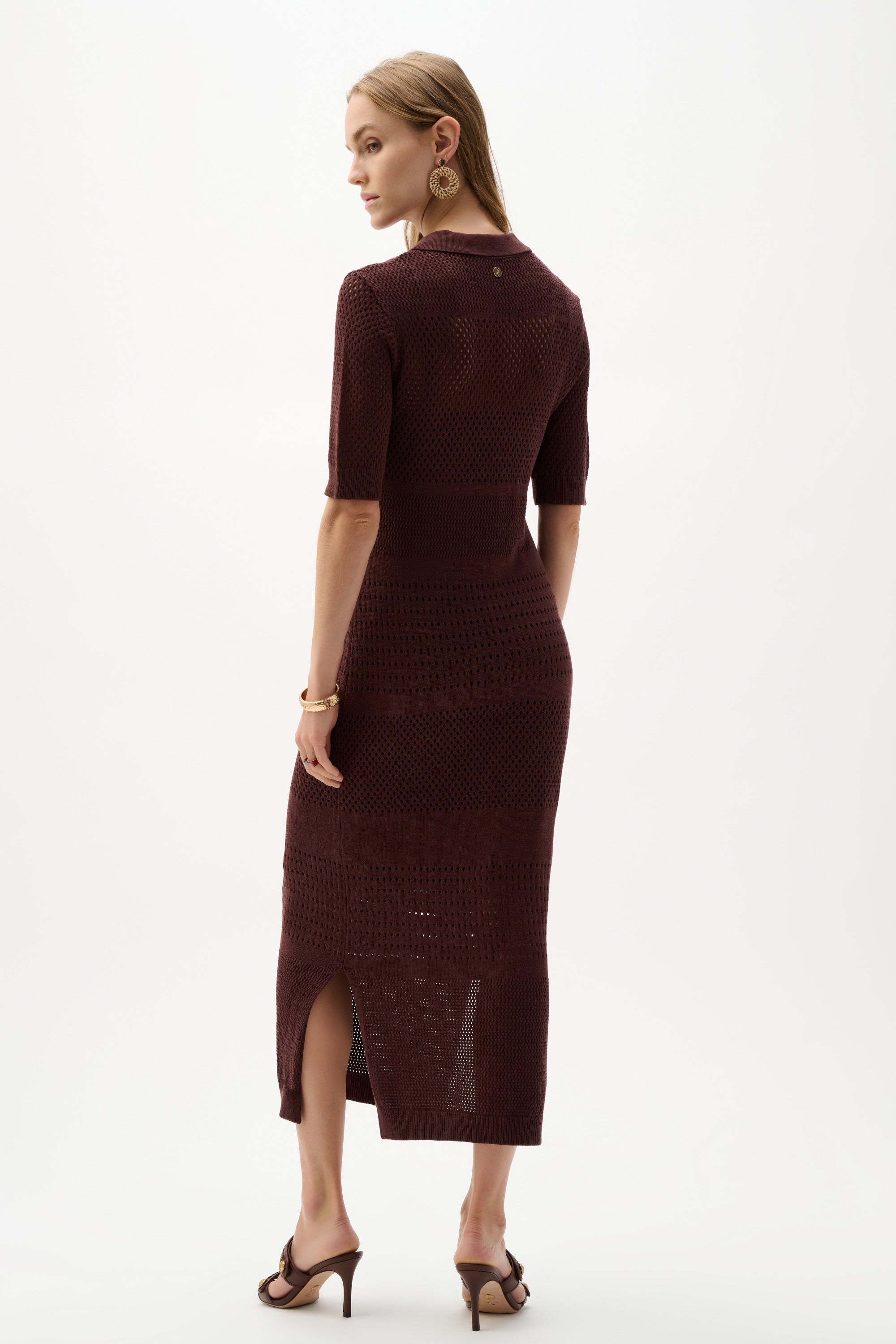 Vestido recto de punto de rayón de viscosa  Caoba 262931