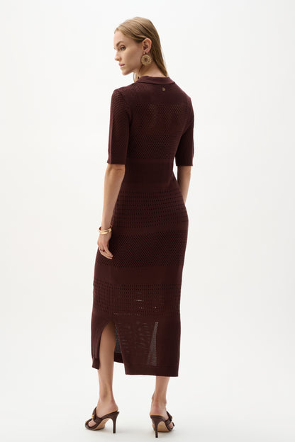 Vestido recto de punto de rayón de viscosa  Caoba 262931