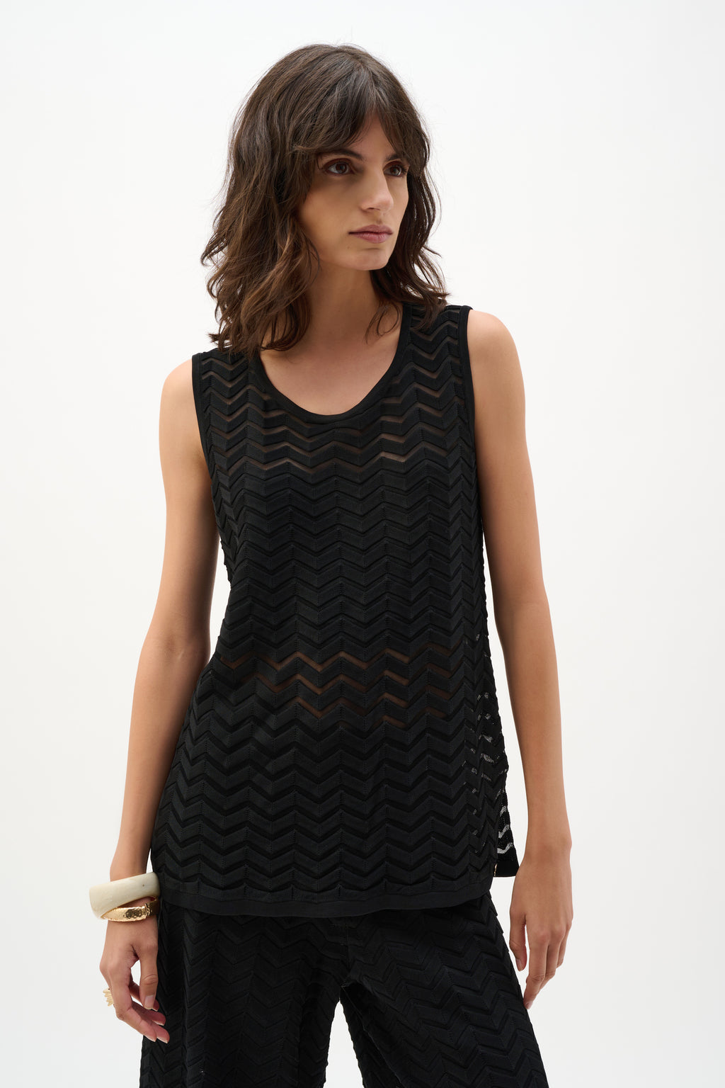 Túnica holgada de punto con diseño en espiga negro 262932
