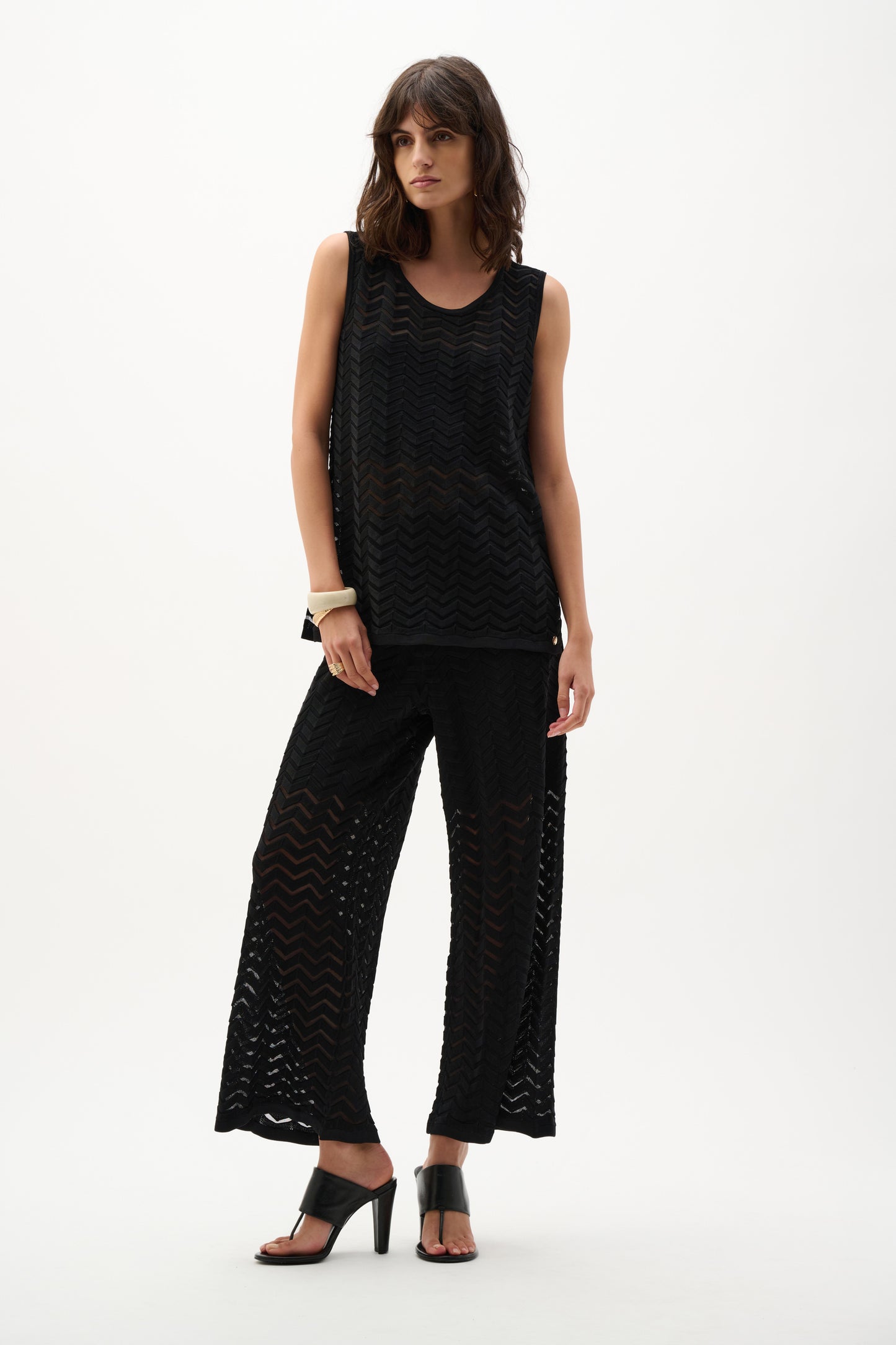 Túnica holgada de punto con diseño en espiga negro 262932