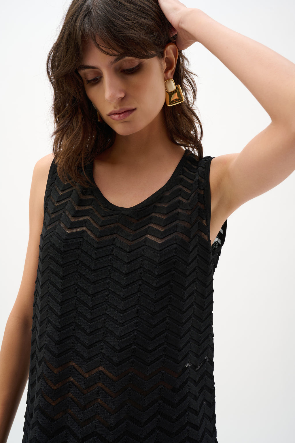 Túnica holgada de punto con diseño en espiga negro 262932