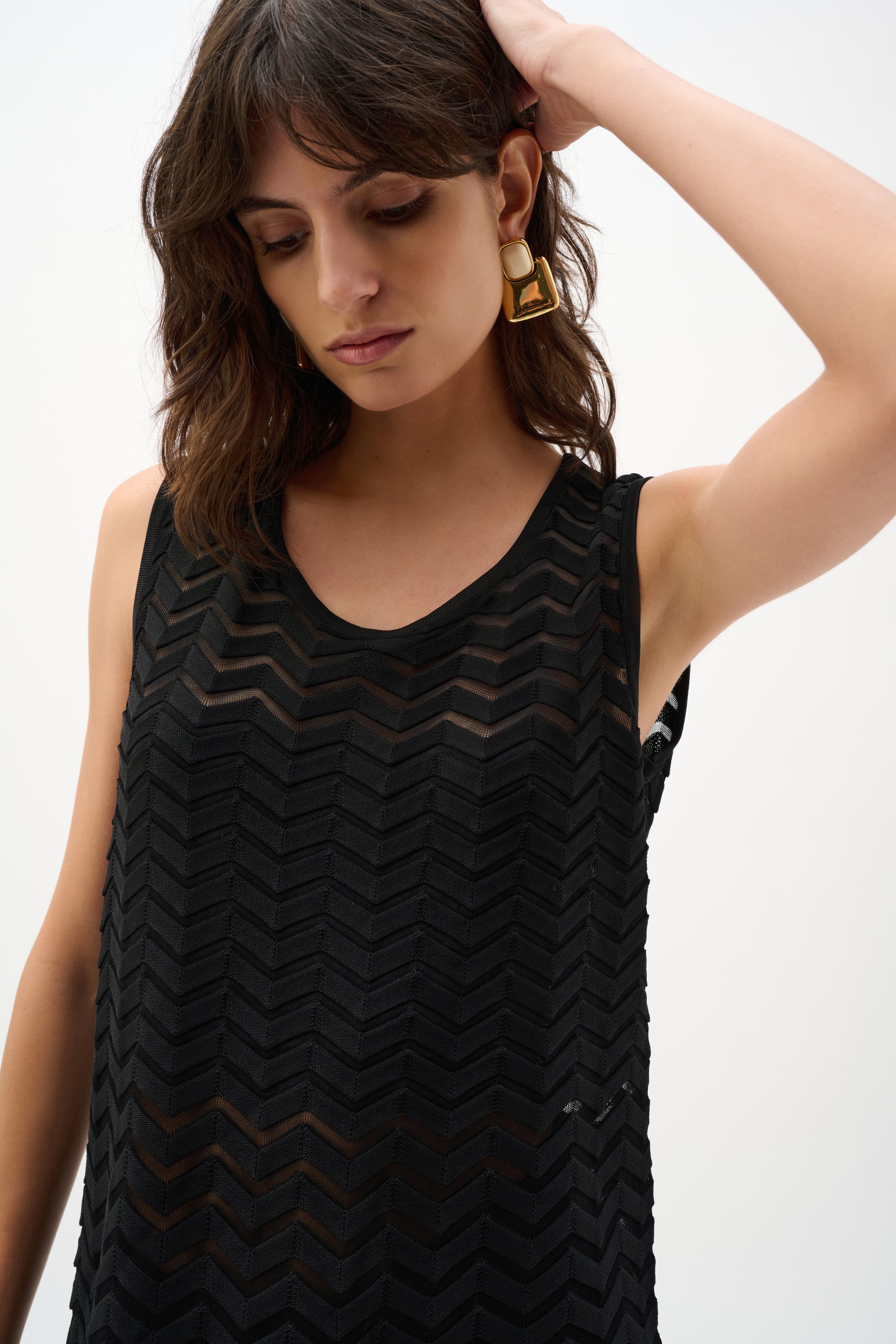 Túnica holgada de punto con diseño en espiga negro 262932