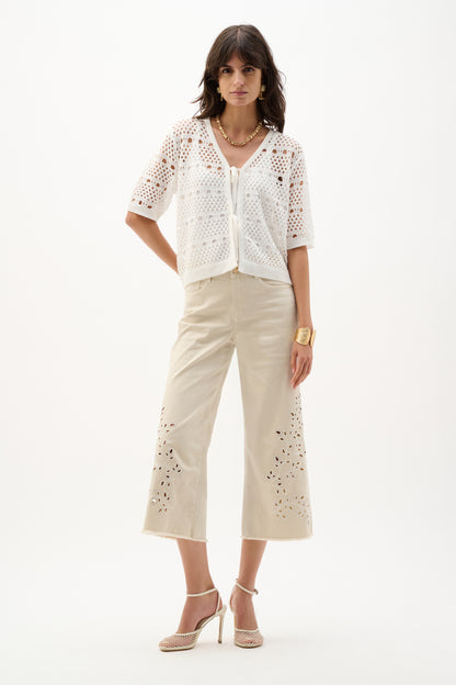 Jeans crop de pierna ancha de Repreve® con bordado greige 262935