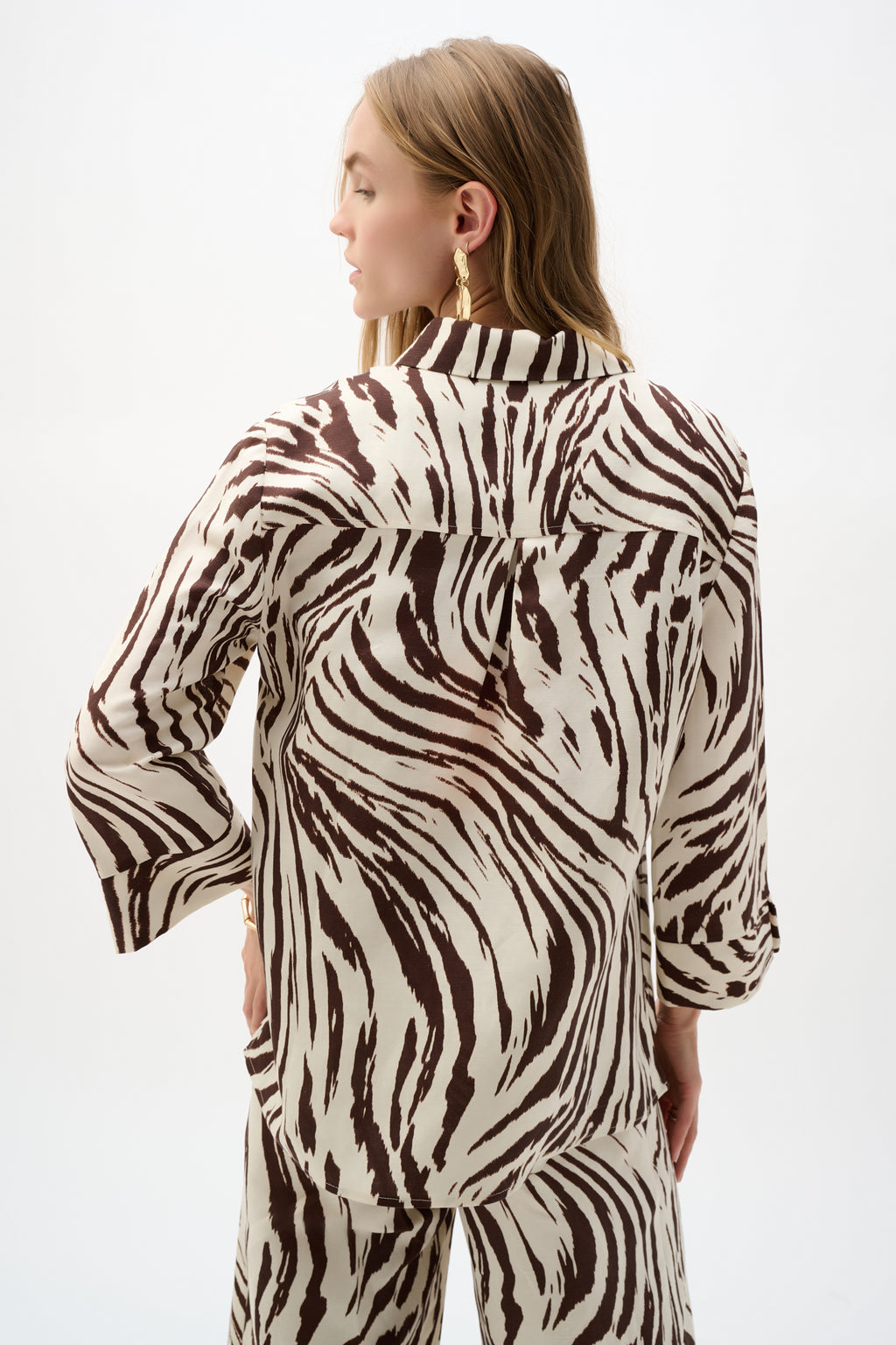 Blusa de mezcla de lino con estampado animal de línea A Beige/Marron 262943