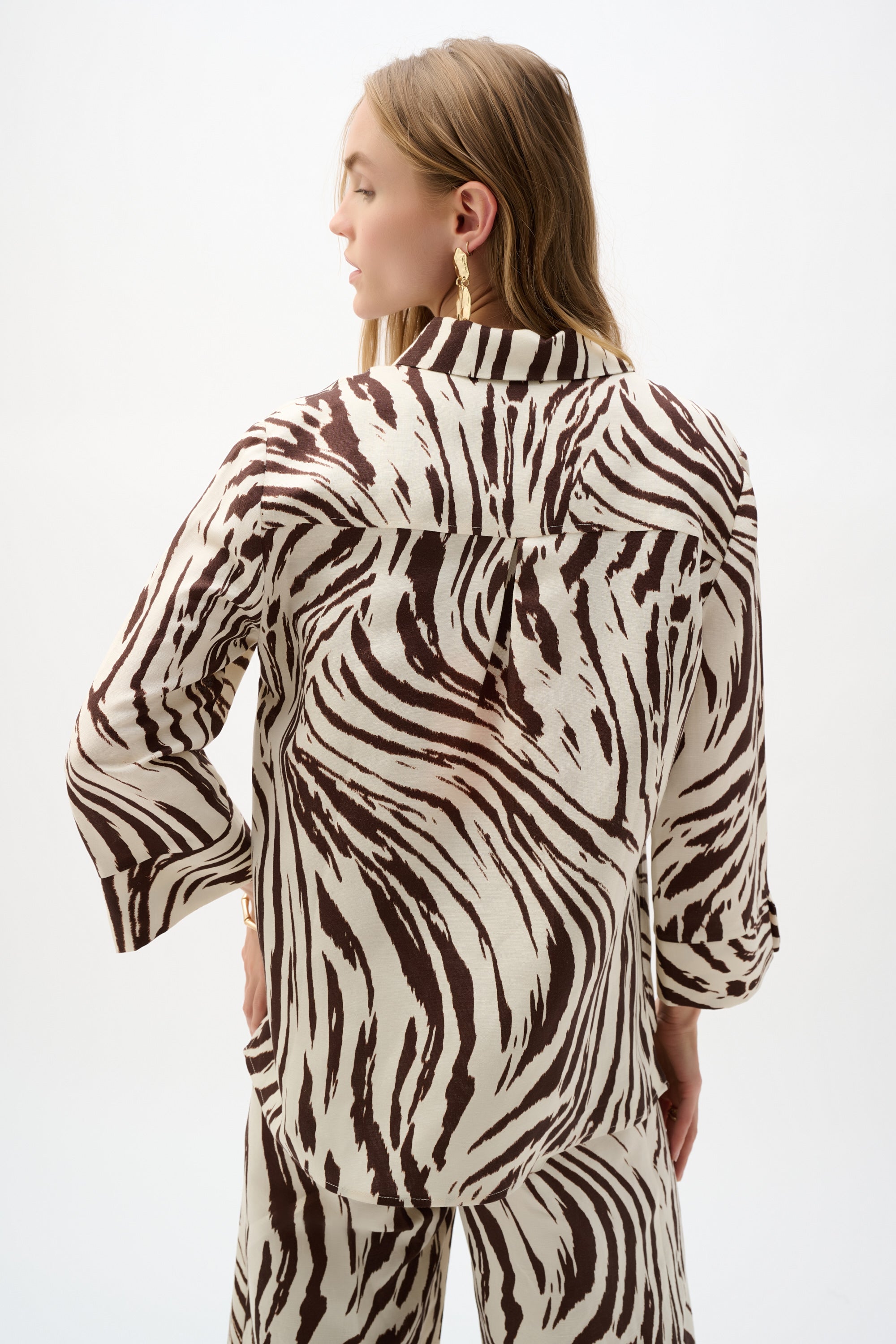 Blusa de mezcla de lino con estampado animal de línea A Beige/Marron 262943
