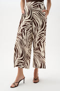 Pantalón culotte de mezcla de lino con estampado animal beige y marron 262946