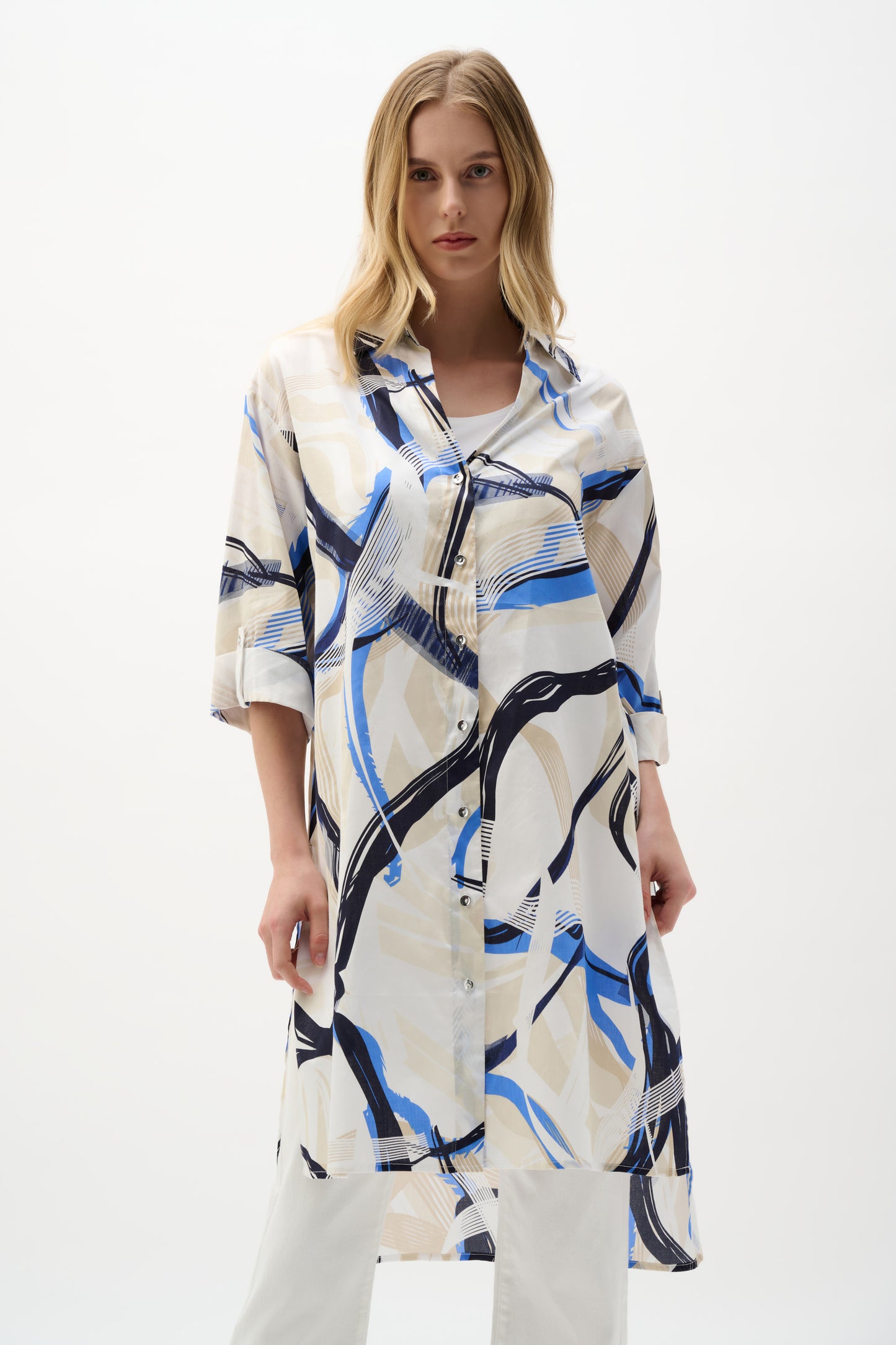 Blusa recta de algodón con estampado abstracto vainilla 262950