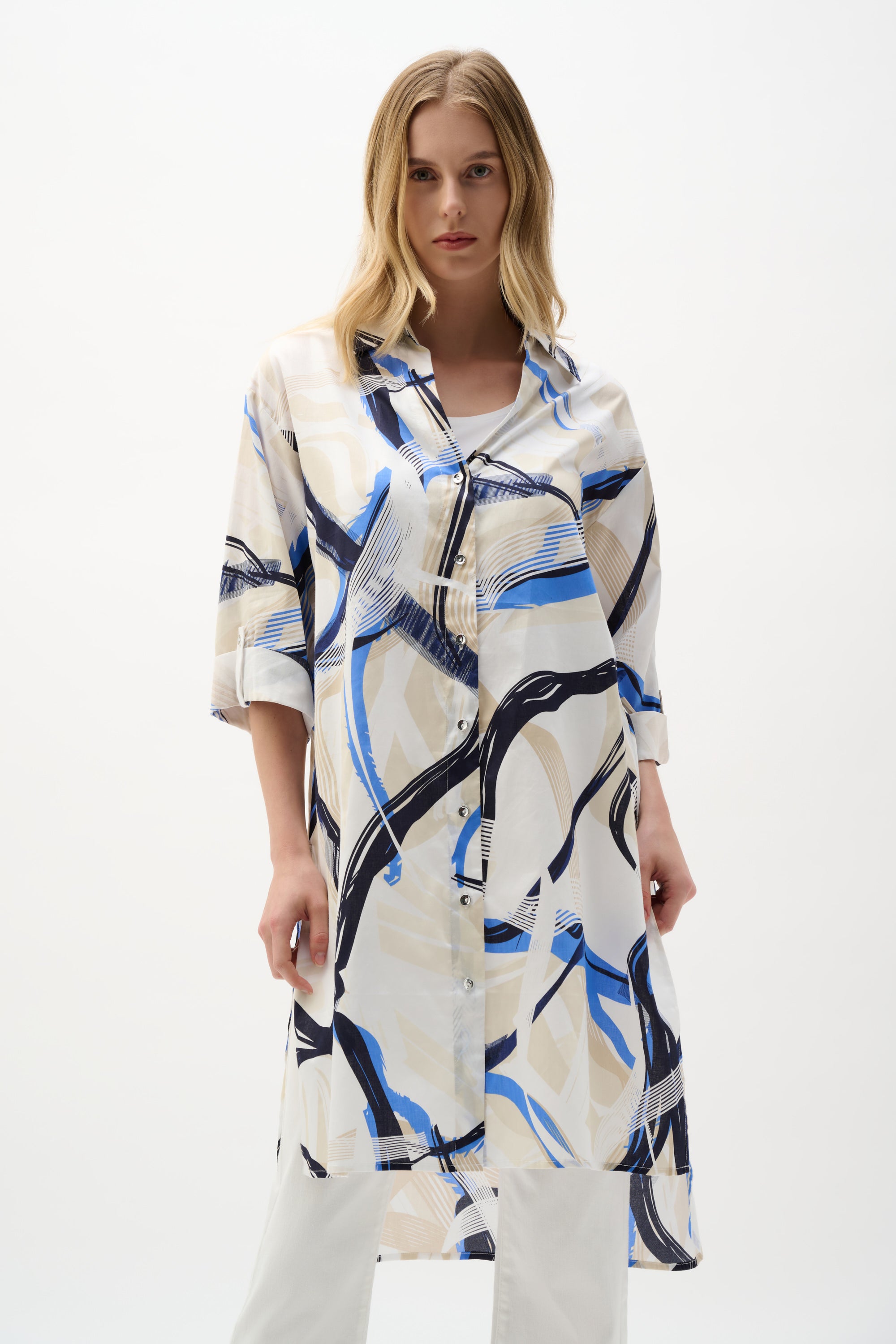 Blusa recta de algodón con estampado abstracto vainilla 262950