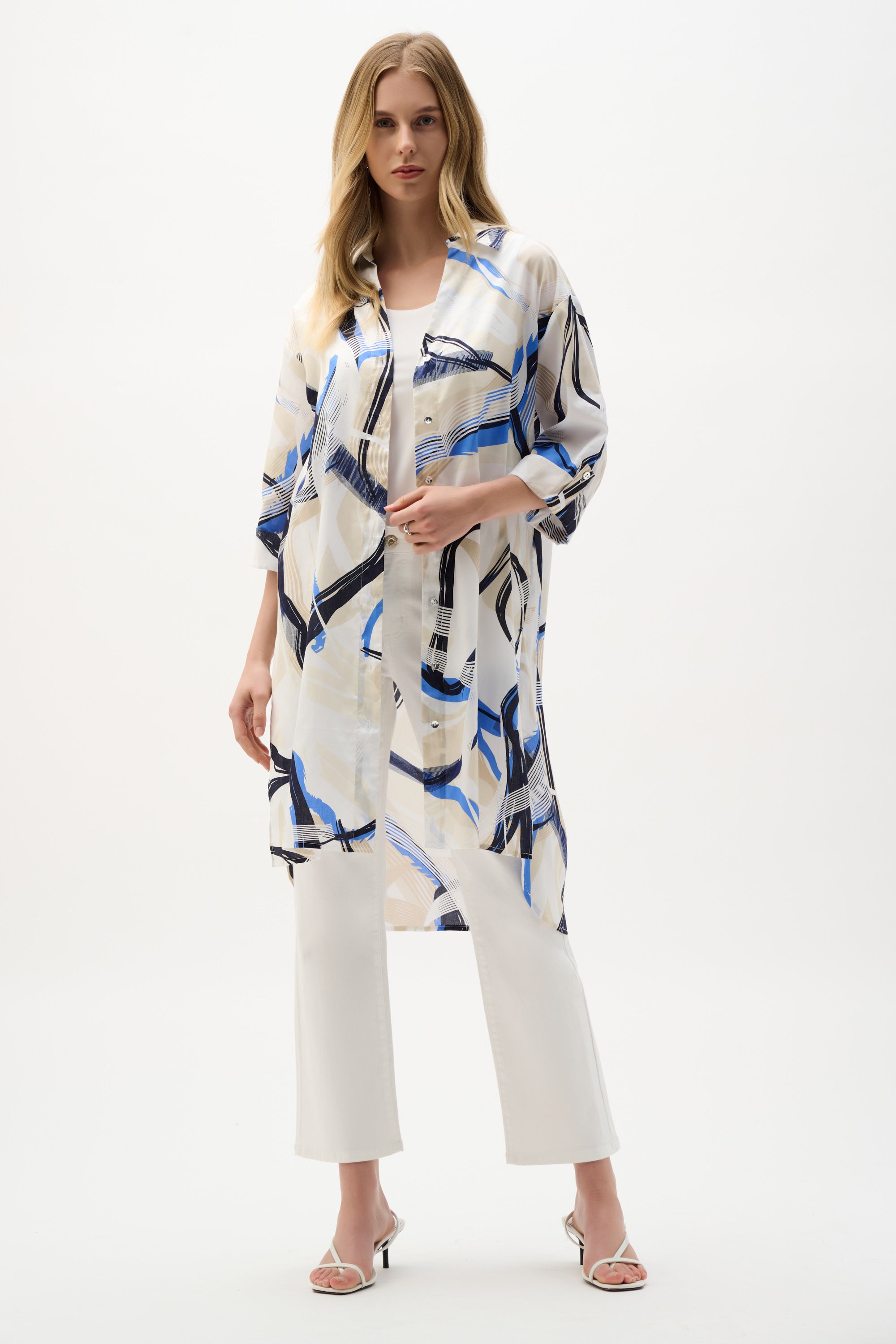 Blusa recta de algodón con estampado abstracto vainilla 262950