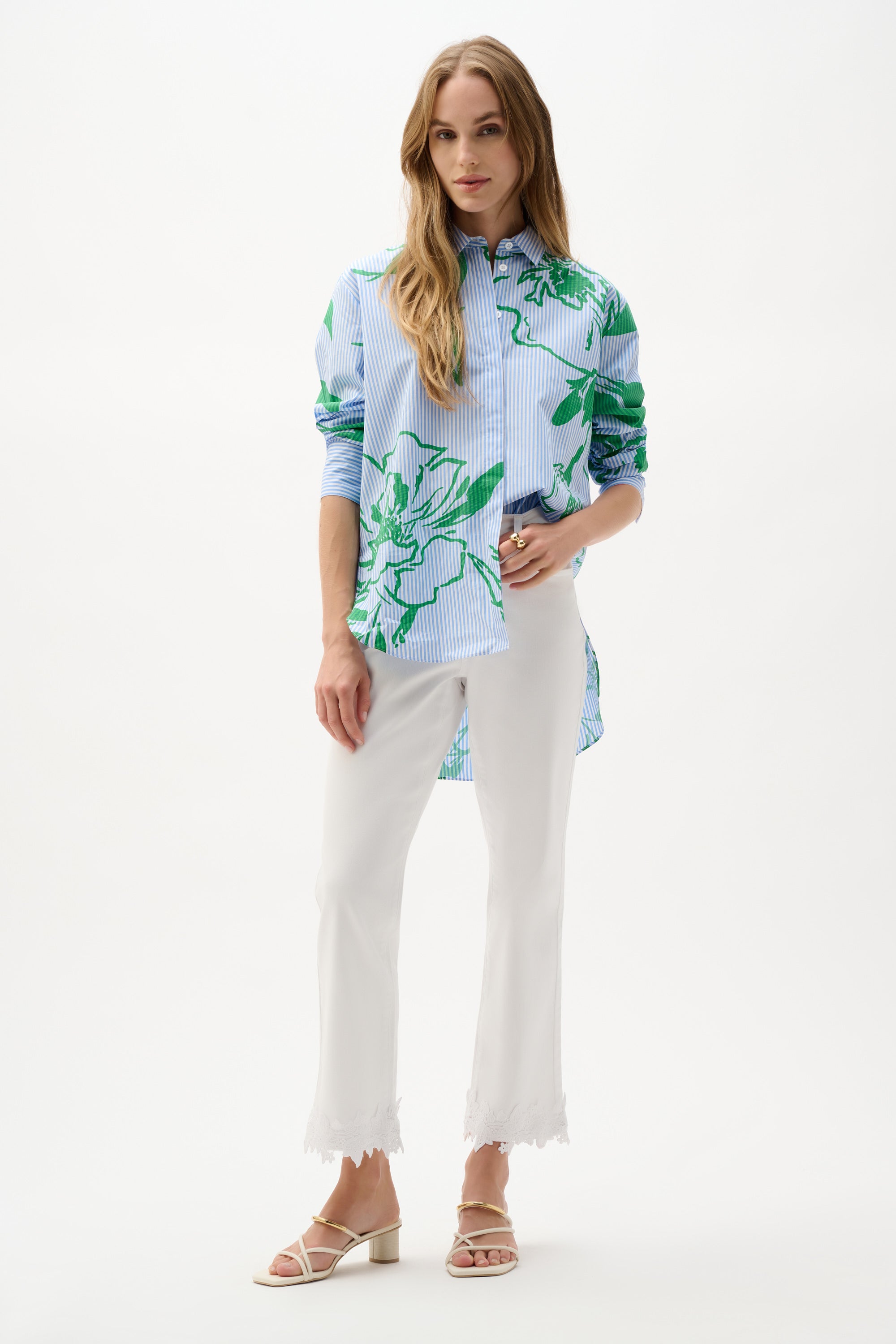 Blusa boxy de algodón con estampado floral a rayas 262951