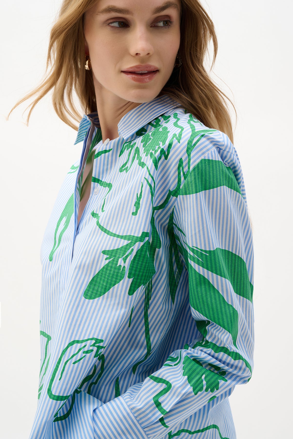 Blusa boxy de algodón con estampado floral a rayas 262951