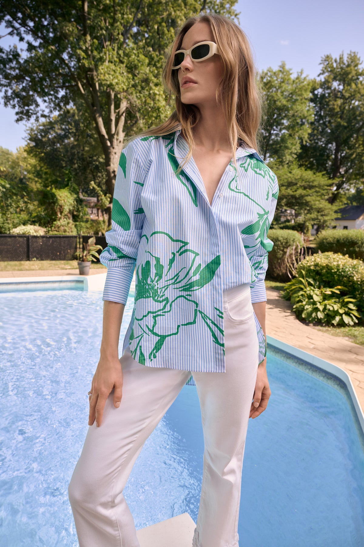 Blusa boxy de algodón con estampado floral a rayas 262951