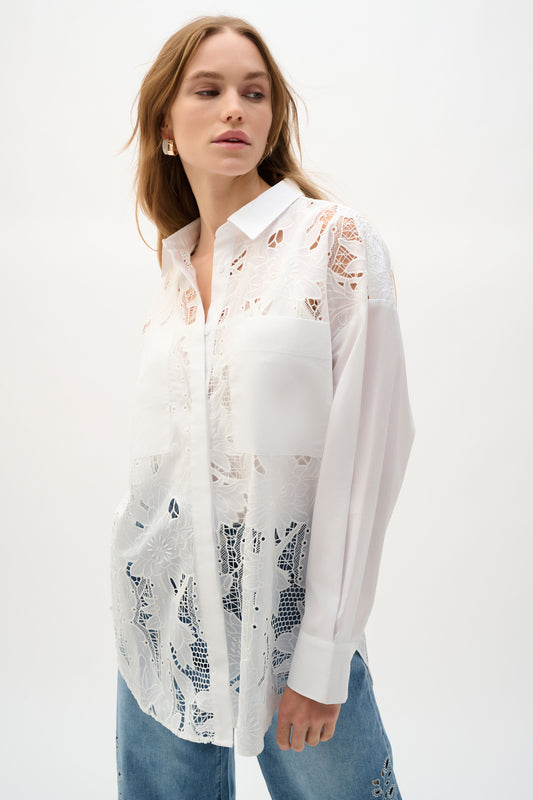 Blusa boxy de encaje de algodón con bordado blanco 262952