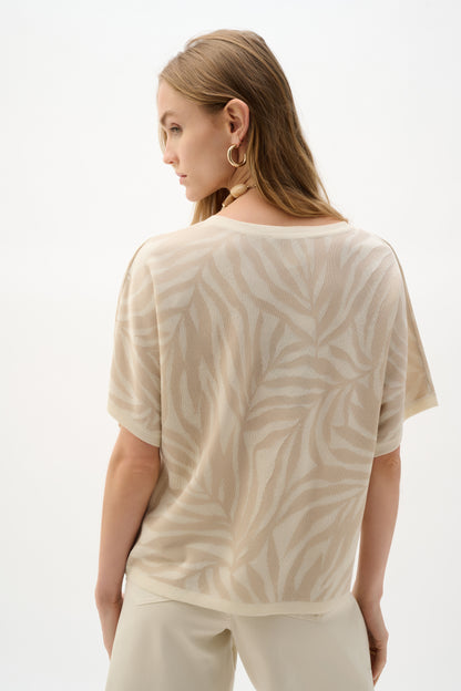 Blusa de punto jacquard en mezcla de rayón de viscosa con estampado tropical beige piedra de luna 262956