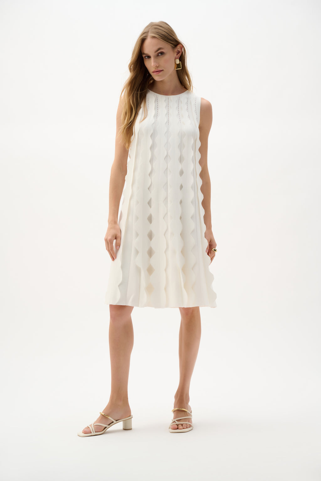 Vestido de corte en A sin mangas de punto vainilla 262961