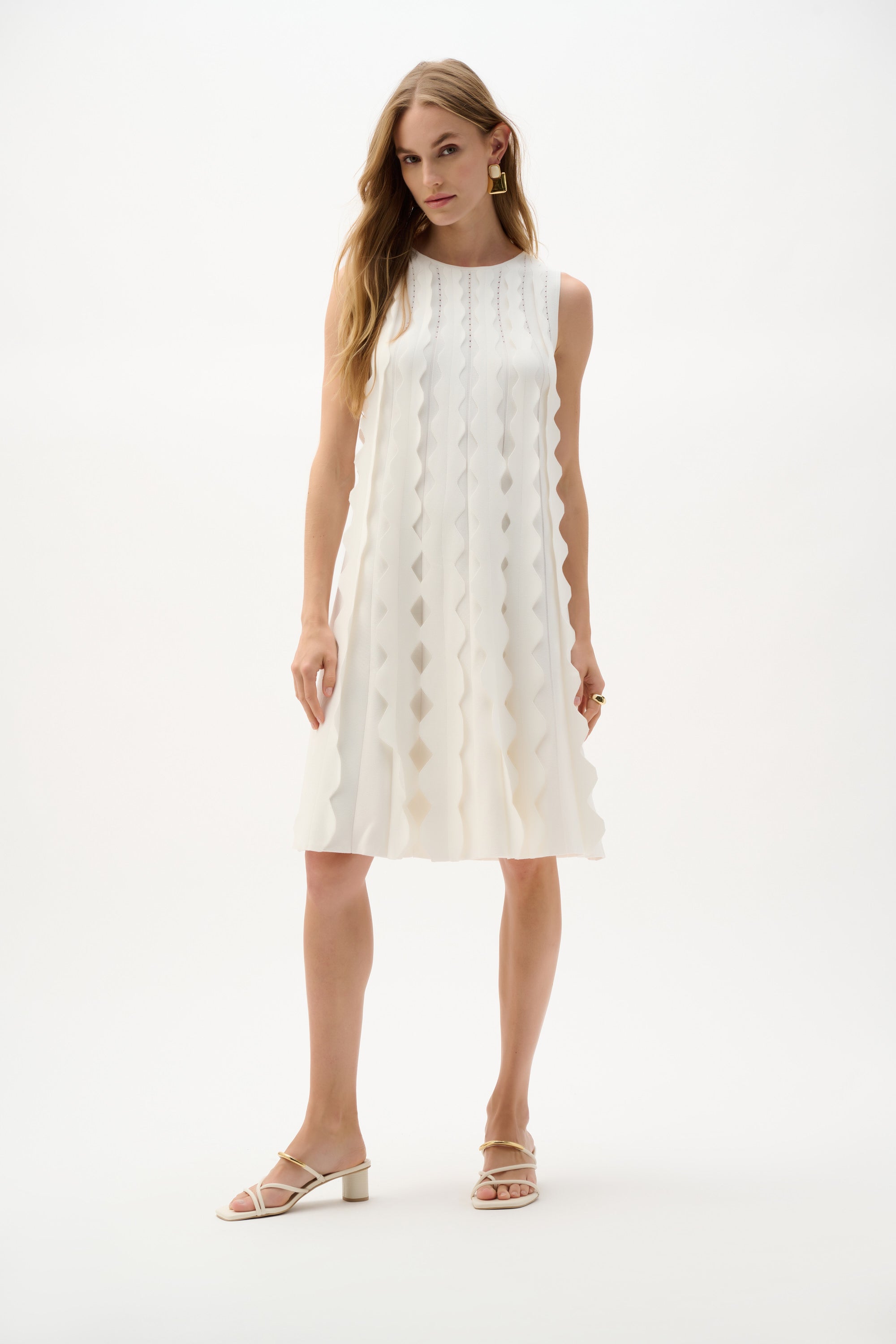 Vestido de corte en A sin mangas de punto vainilla 262961