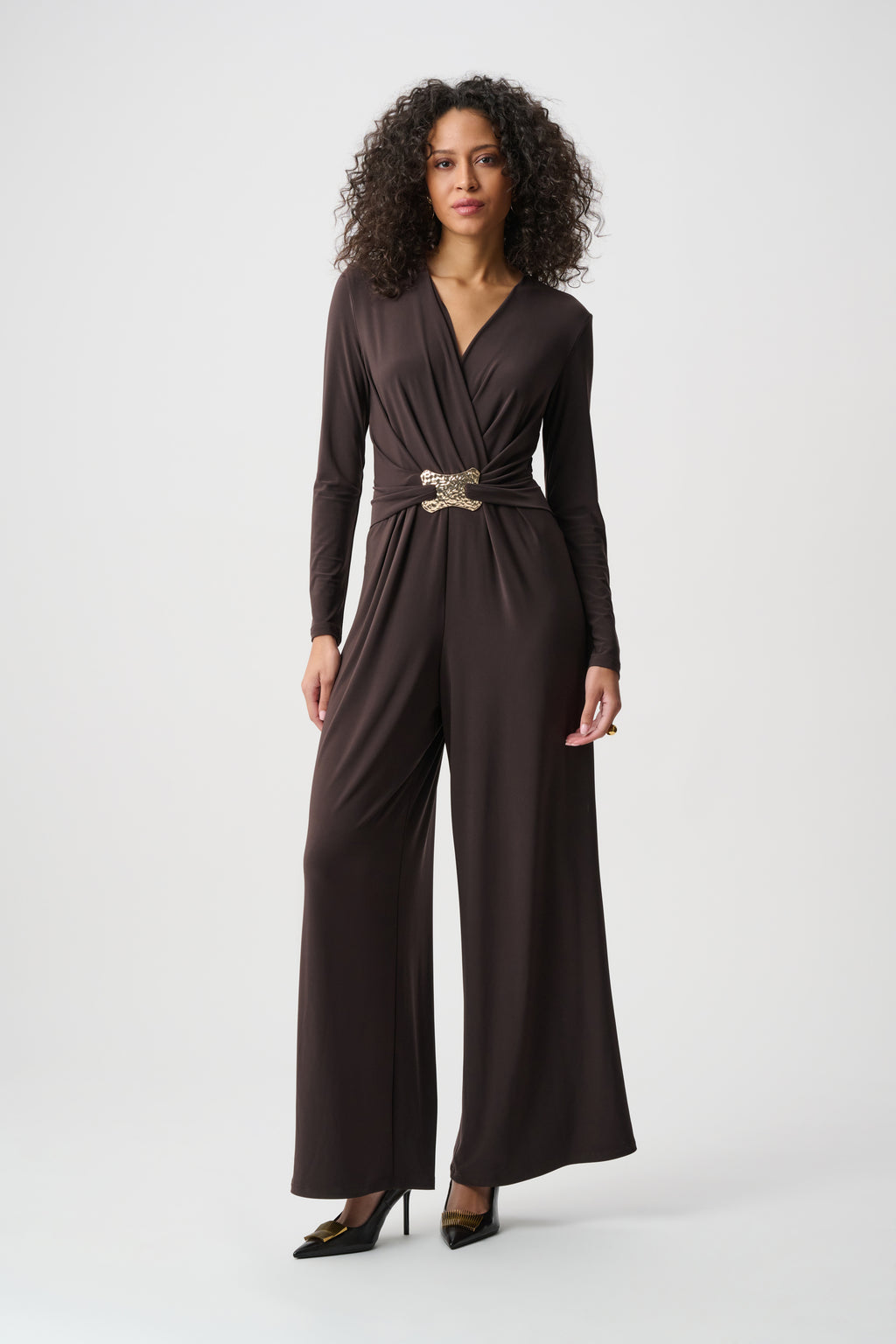 Jumpsuit cruzado de pierna ancha moka 263005