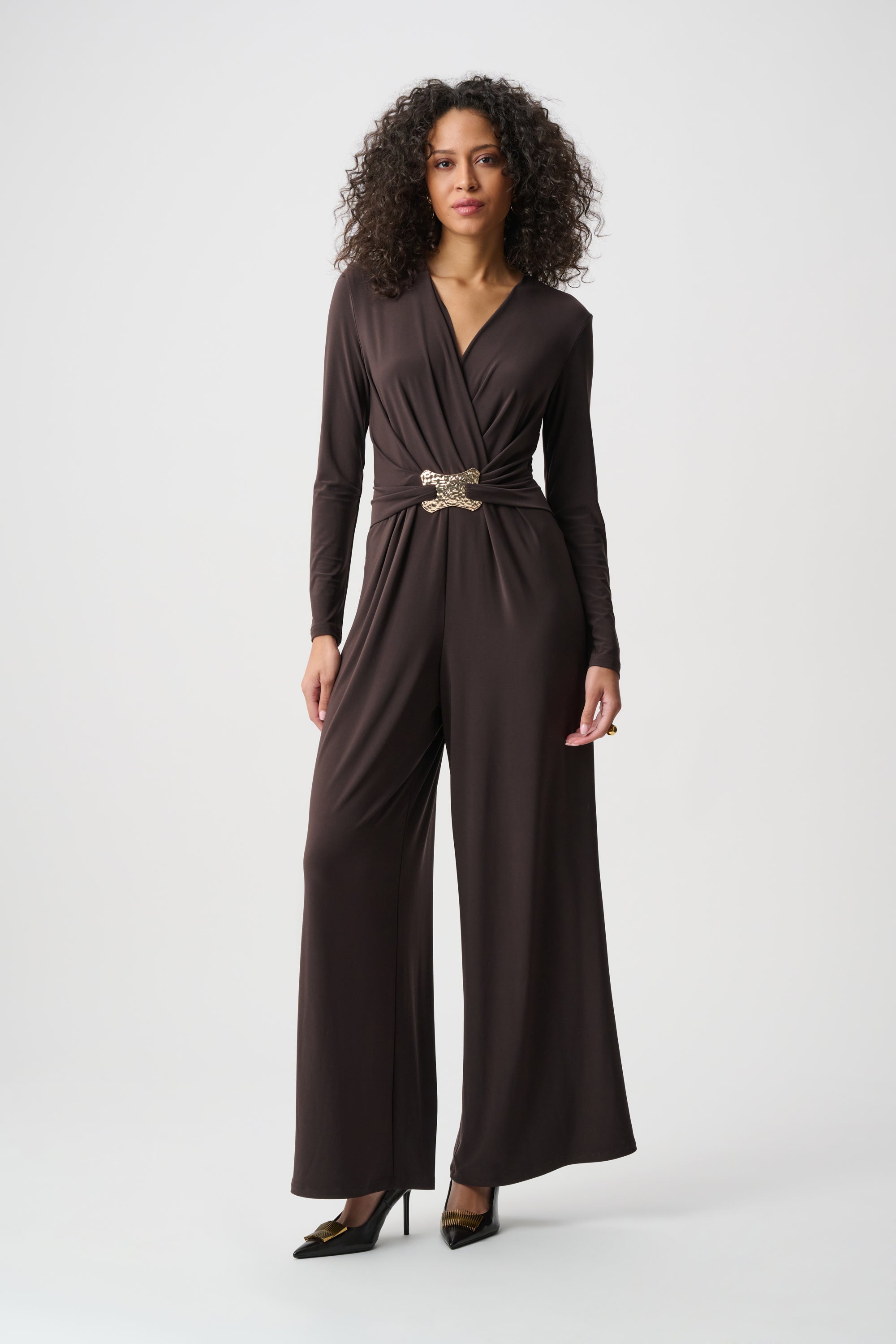Jumpsuit cruzado de pierna ancha moka 263005