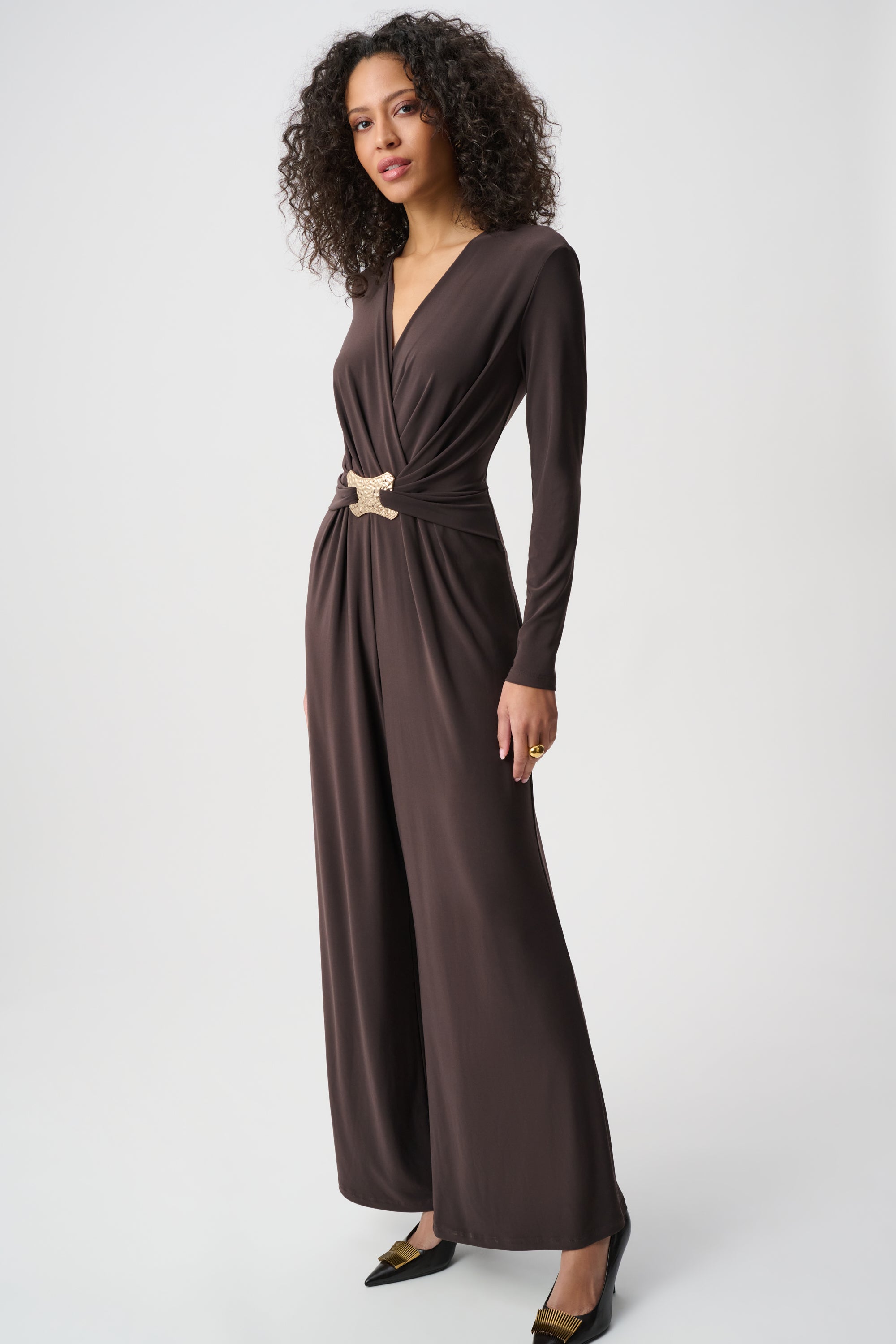 Jumpsuit cruzado de pierna ancha moka 263005