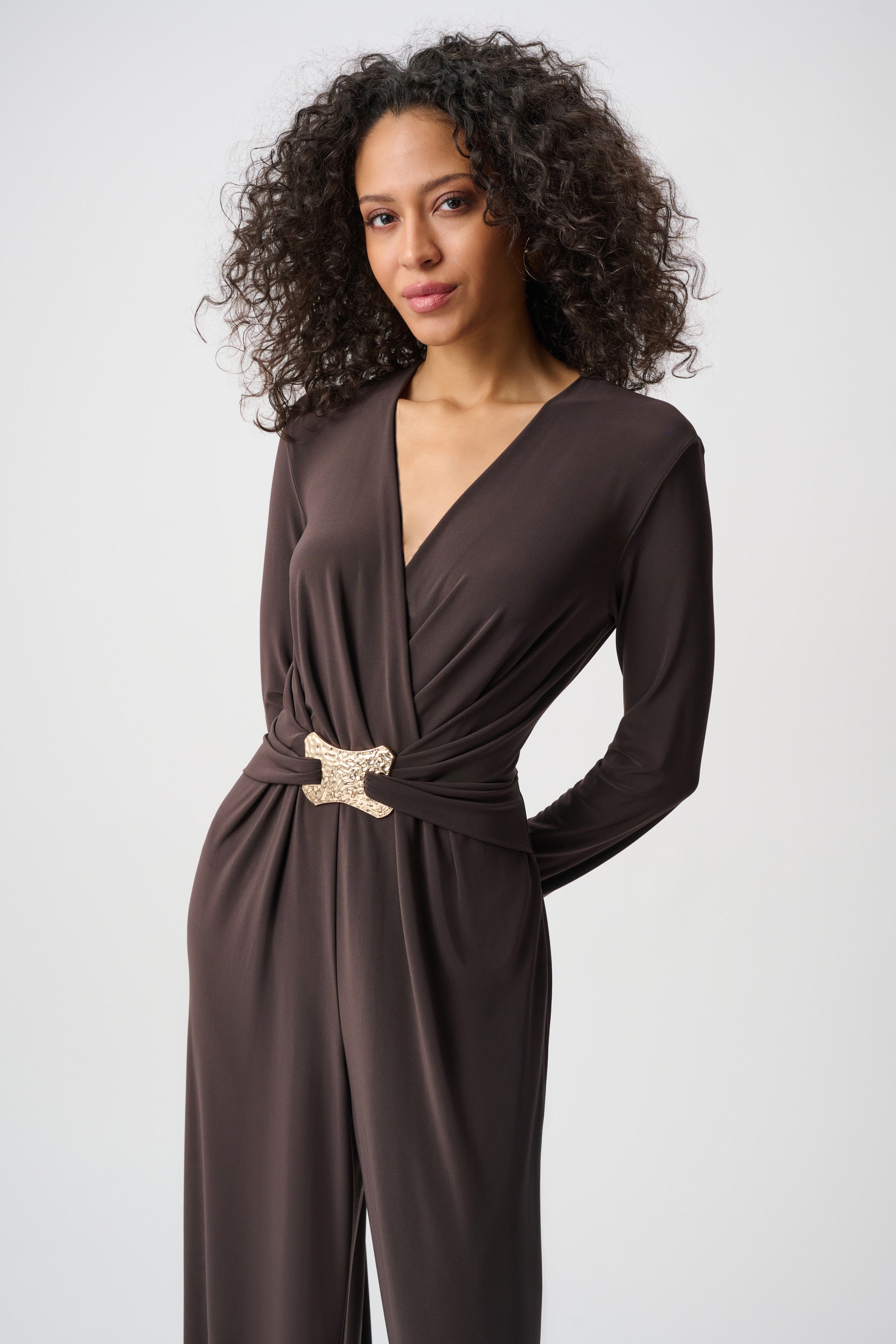 Jumpsuit cruzado de pierna ancha moka 263005