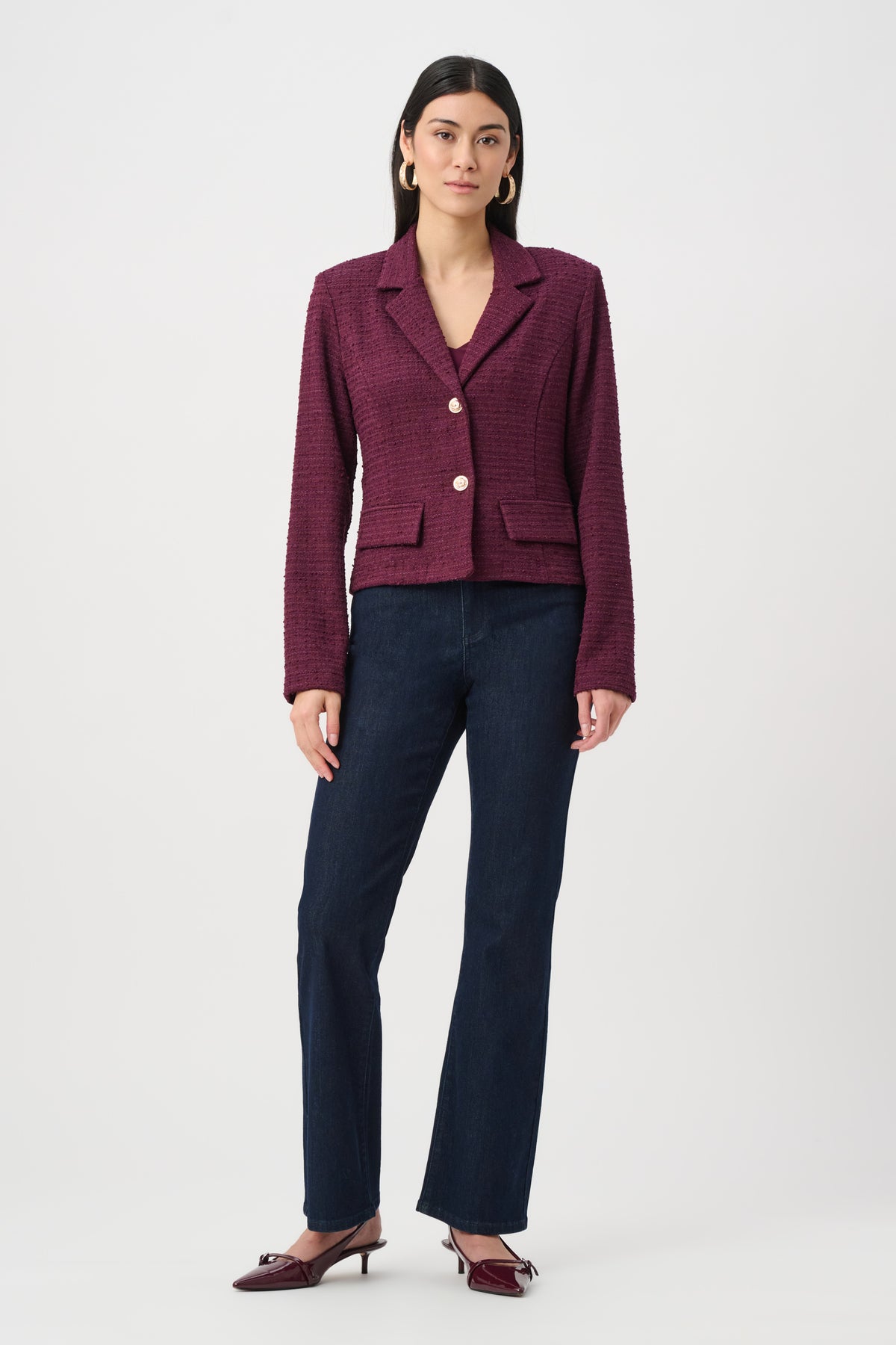 Blazer de cuello con muesca en bouclé rojo baya 263033