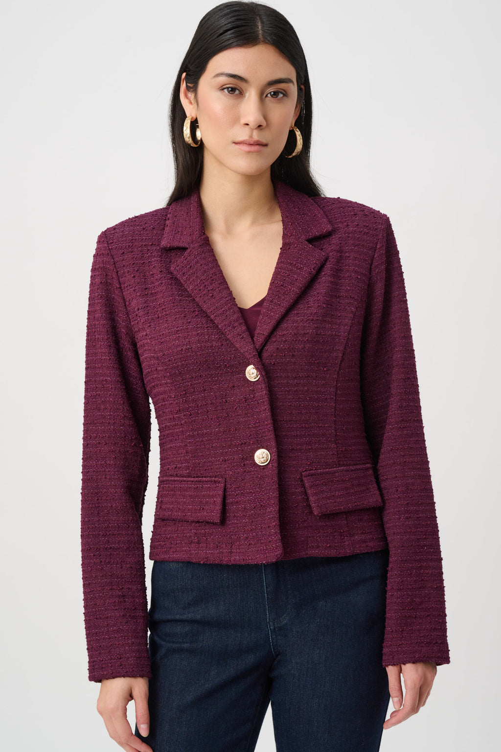 Blazer de cuello con muesca en bouclé rojo baya 263033