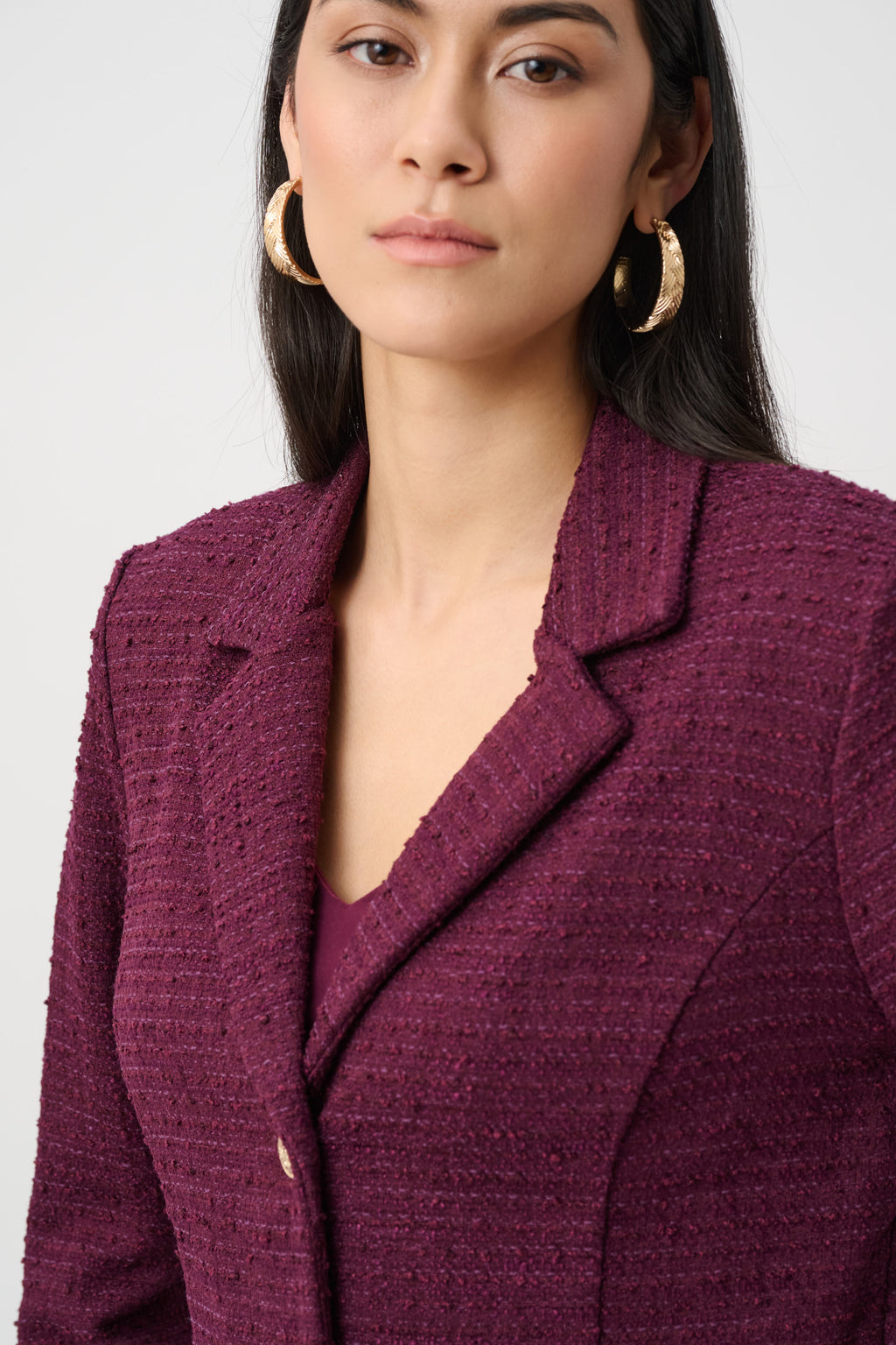 Blazer de cuello con muesca en bouclé rojo baya 263033