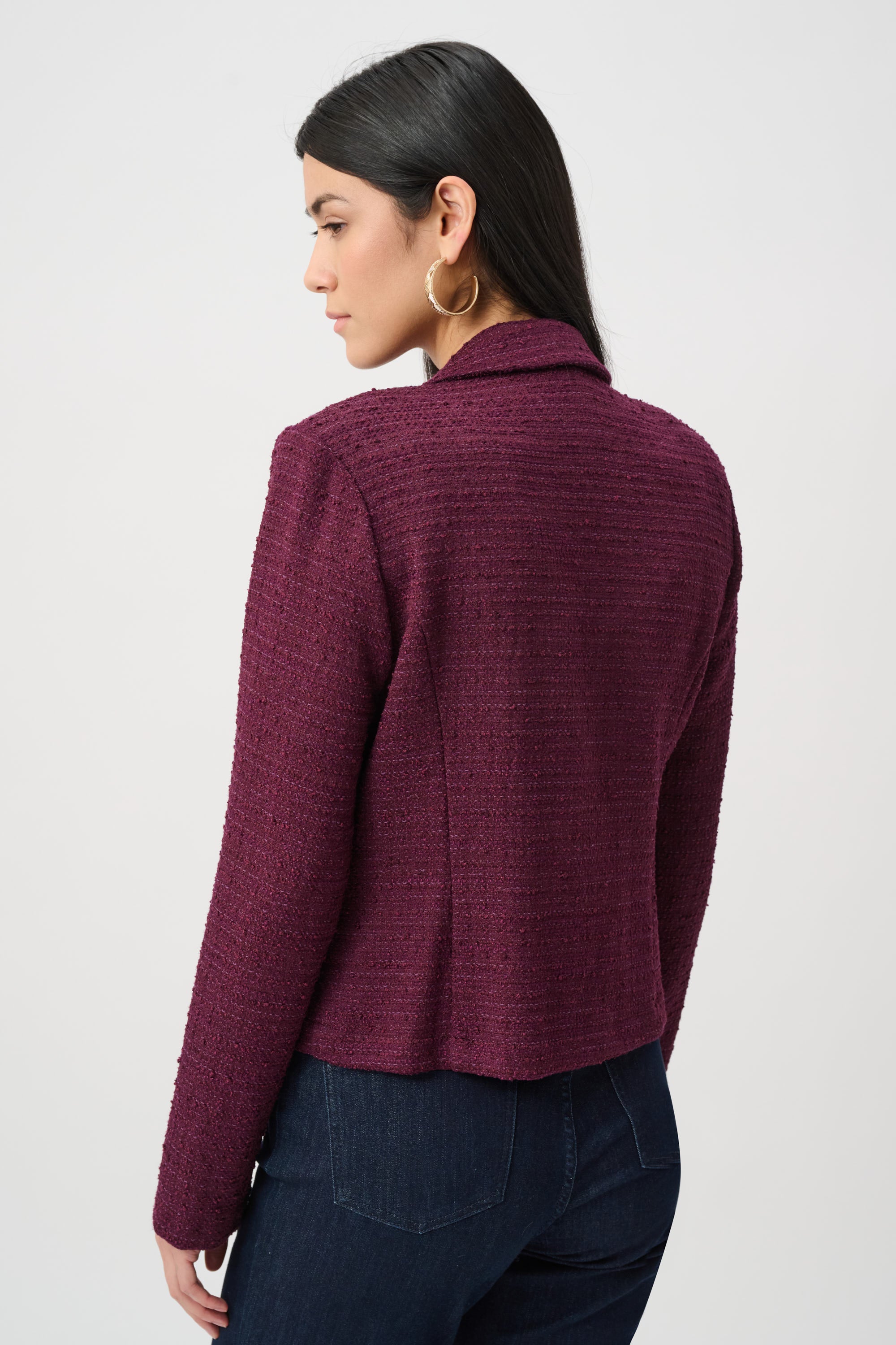 Blazer de cuello con muesca en bouclé rojo baya 263033