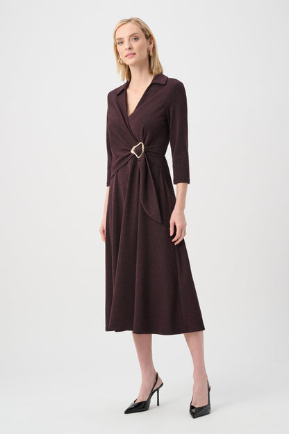 Vestido cruzado ajustado y acampanado de espiga rojo y negro 263061