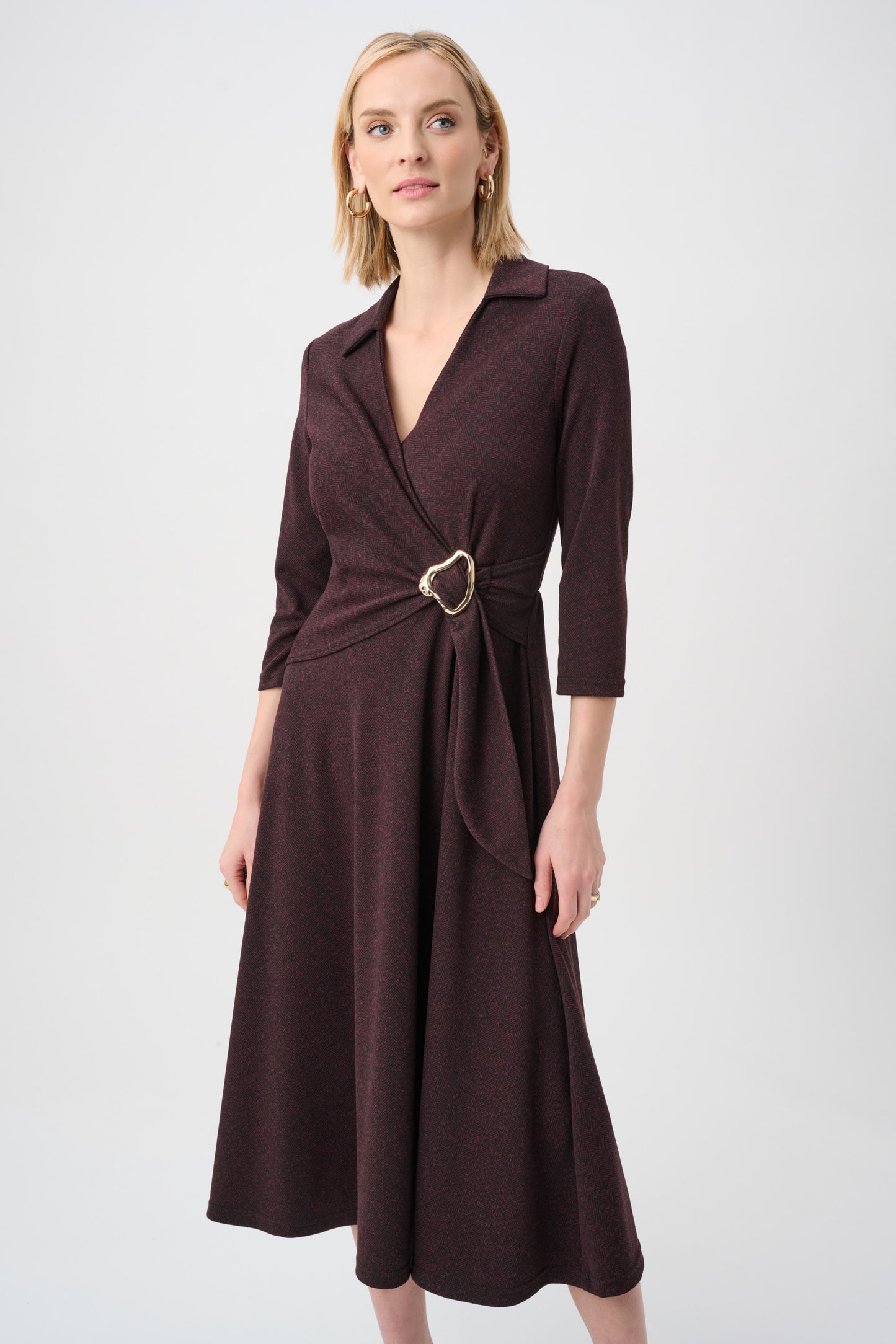 Vestido cruzado ajustado y acampanado de espiga rojo y negro 263061
