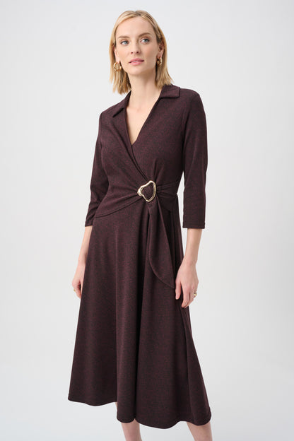 Vestido cruzado ajustado y acampanado de espiga rojo y negro 263061