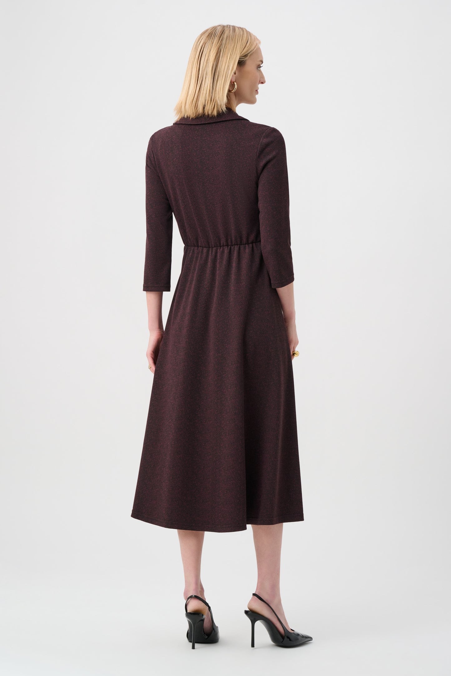 Vestido cruzado ajustado y acampanado de espiga rojo y negro 263061
