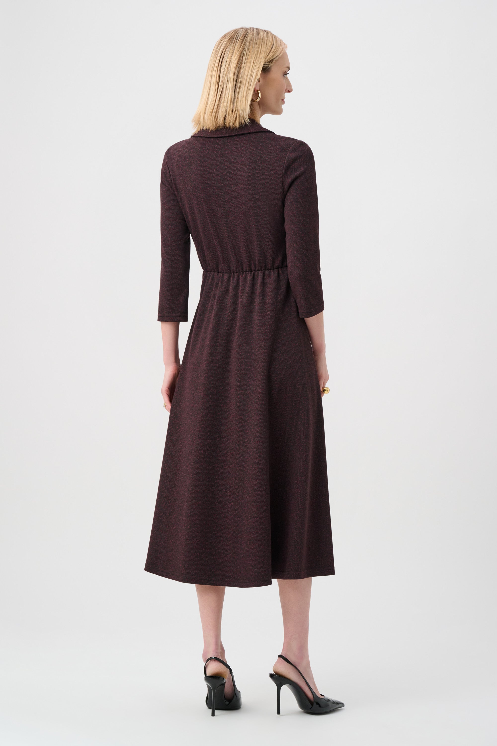 Vestido cruzado ajustado y acampanado de espiga rojo y negro 263061