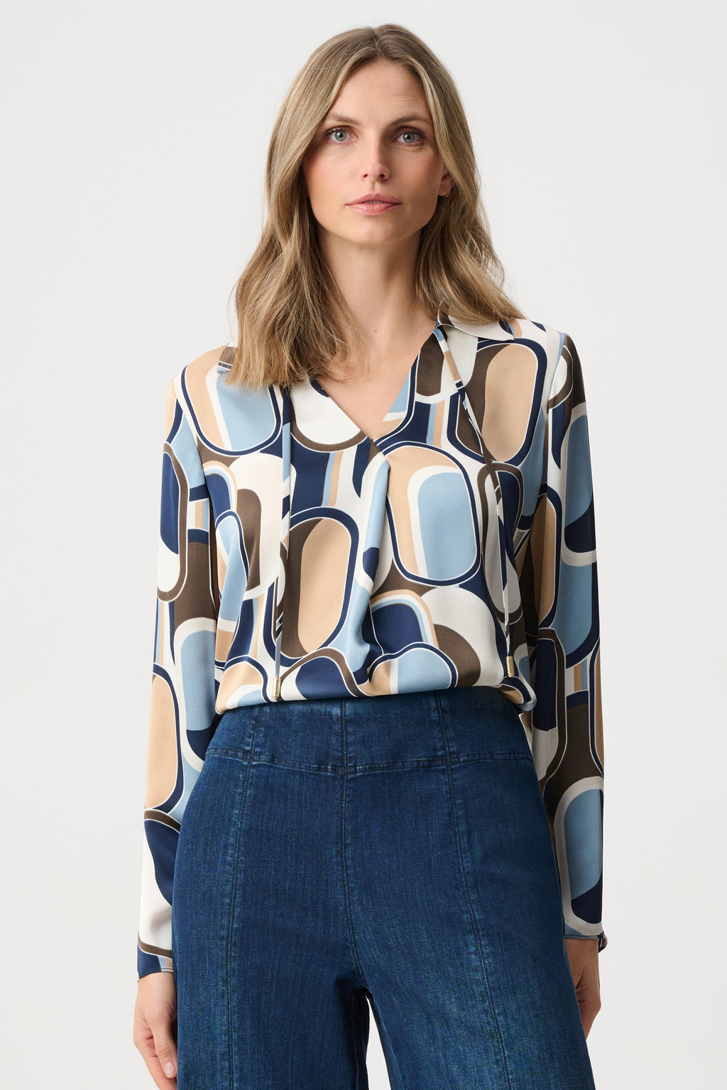 Blusa con estampado geométrico azul multicolor 263071