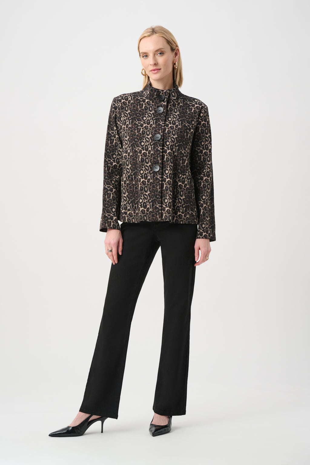 Chaqueta trapecio de jacquard con estampado animal negro multicolor 263124