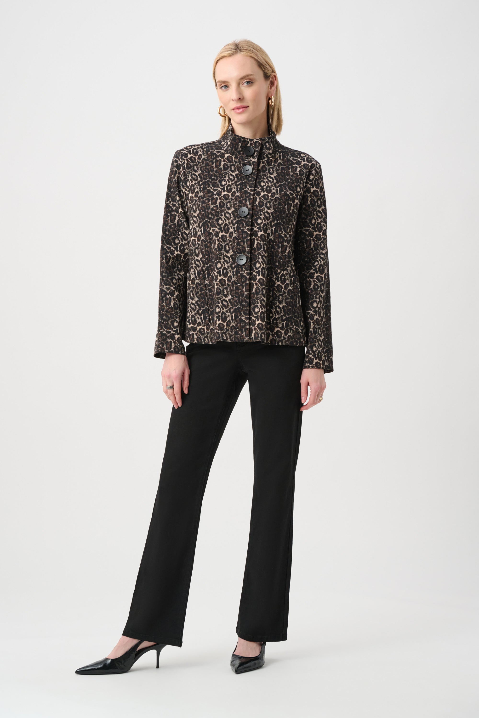 Chaqueta trapecio de jacquard con estampado animal negro multicolor 263124