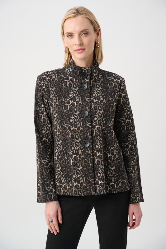 Chaqueta trapecio de jacquard con estampado animal negro multicolor 263124