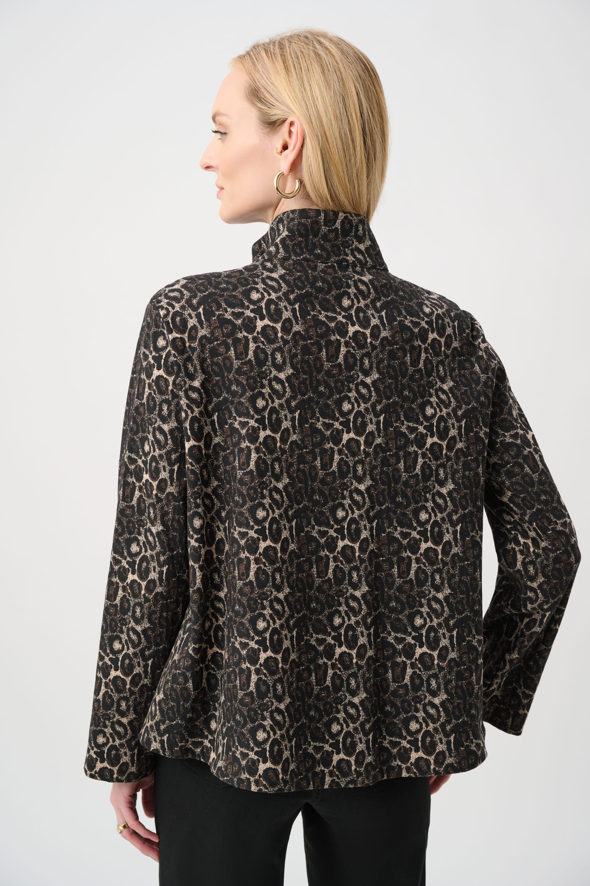 Chaqueta trapecio de jacquard con estampado animal negro multicolor 263124