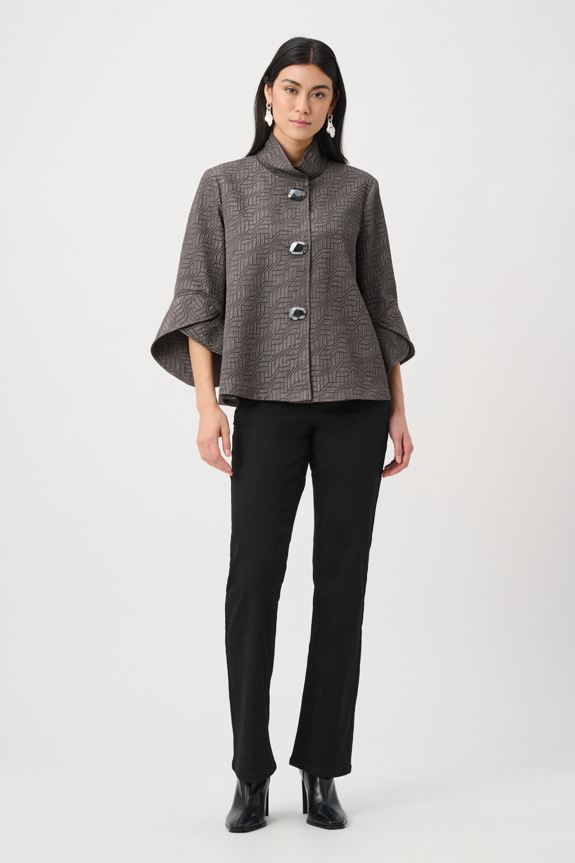 Chaqueta de corte trapecio café aguacate 263152